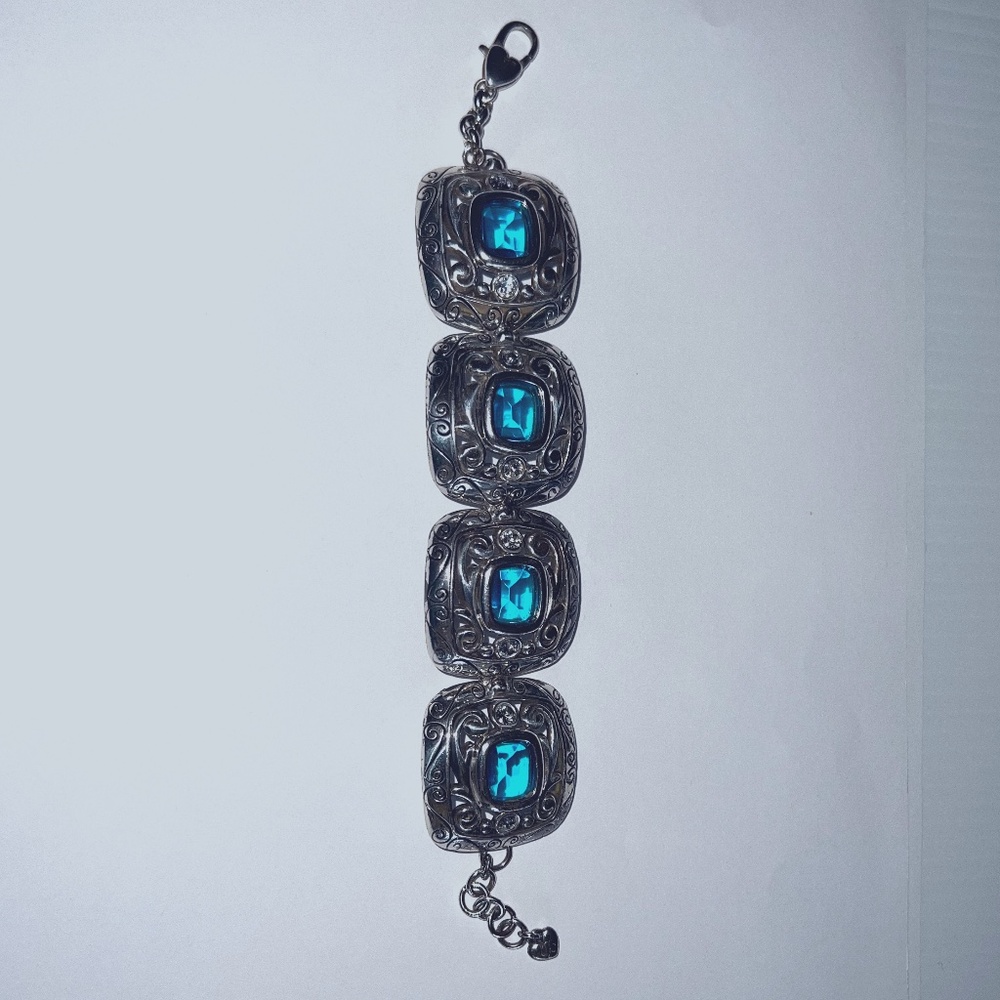 Brighton silver chain bracelet with aquamarine accents